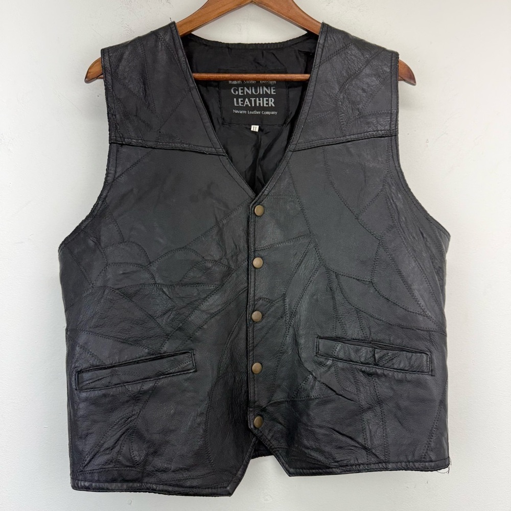 Italian Stone Design Navarre Leather Company size XL Men’s Black Patchwork Vest